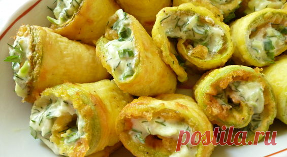 Кабачковые рулетики с огуречно-сырной пастой | Кулинарные рецепты от «Едим дома!»