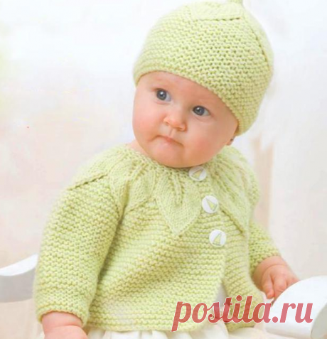 Вязание детской кофточки спицами, «с листьями»