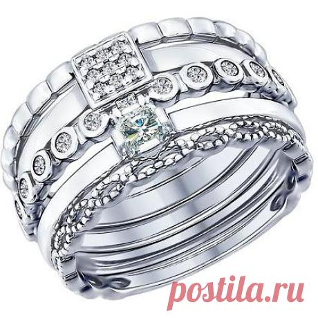 Кольцо с 22 фианитами из серебра, геометрия (12+9+1 камней, серебро 925 пробы)- купить в Москве за 2 750 рублей в интернет-магазине Nebo.ru, арт. 101444