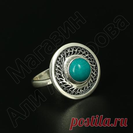Кубачинское серебряное кольцо с филигранью ручной работы (камень - бирюза) с быстрой доставкой по Москве и всей России от Али Аскерова