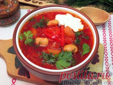 Рецепт: Украинский борщ с фасолью и свиными рёбрышками