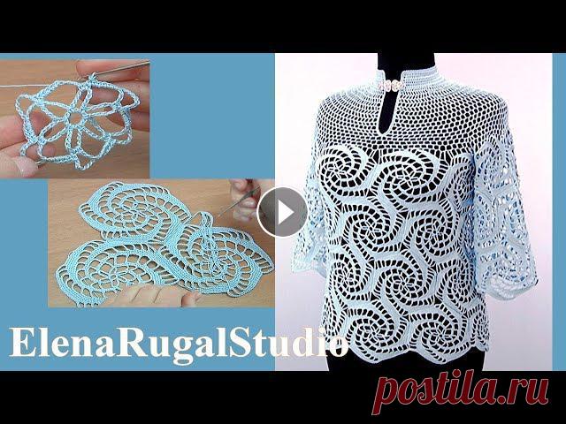 Нарядная ажурная кофточка из мотивов Мастер класс 129 часть 2 из 2Для вязания кофточки потребуется 350-400 г пряжи 100% хлопок 565 метров в 100 грамма...