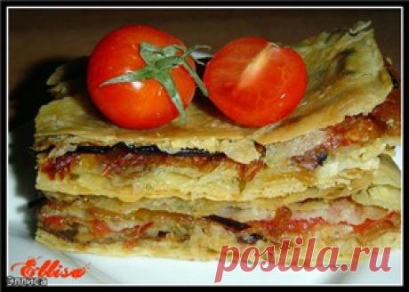 Пирог из лаваша с баклажанами, помидорами, грибами и сыром - кулинарный рецепт