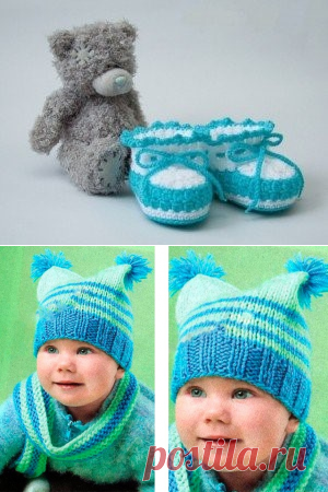 Вязание для детей спицами пинеток и шапки малышам до года
