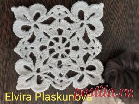 Ажурный квадратный мотив. Вязание крючком. Knitting.