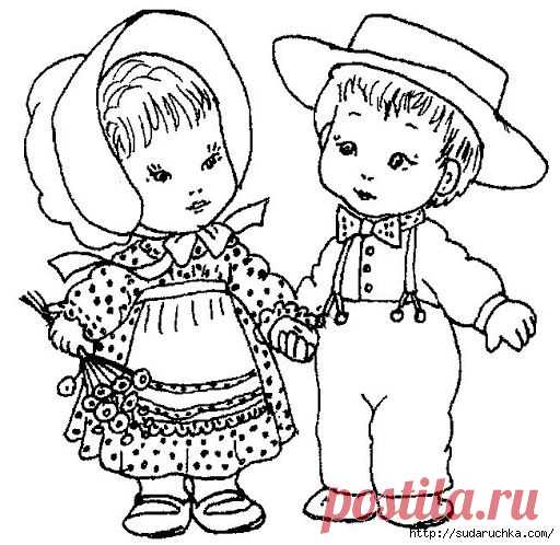 Трафареты, отрисовки - девочки и мальчики Тильдочки.