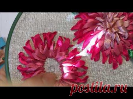 Хризантема вышитая лентами / Chrysanthemum embroidered ribbons