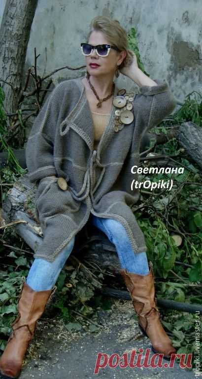 Купить Пальто вязаное авторское - коричневый, пальто женское, пальто демисезонное, вязаное пальто