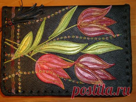 Обложка для книг из натуральной кожи, декор декоративная строчка, аппликация.