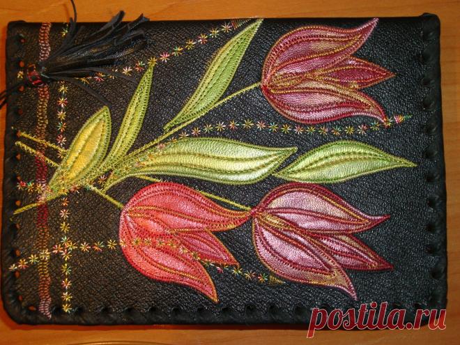 Обложка для книг из натуральной кожи, декор декоративная строчка, аппликация.