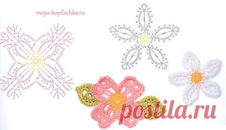Вязаные цветы. 100 цветочных мотивов для вязания крючком со схемами.