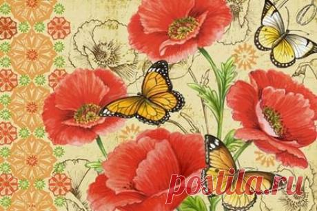 Poppies and Butterflies Horiz by Elena Vladykina | Ruth Levison Design