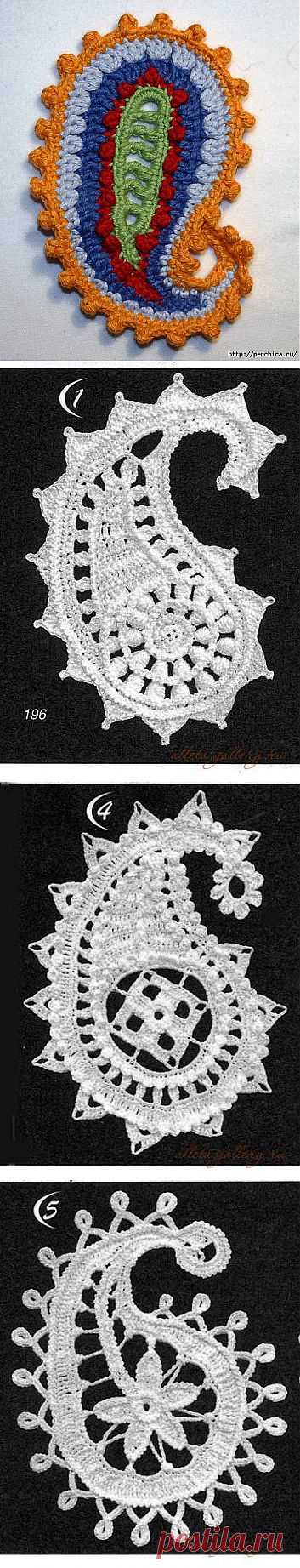 Схемы для вязания турецкого огурца в технике ирландского кружева.