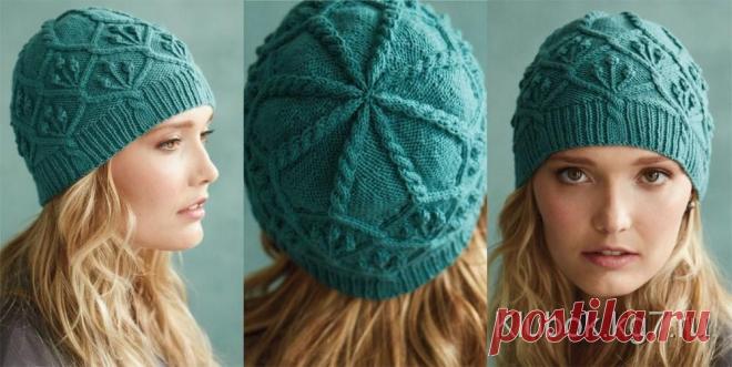 Вязаная шапочка с бутонами роз. | Клубок