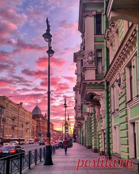 розовый закат над Кирочной улицей! 
Фото: frencisjoke