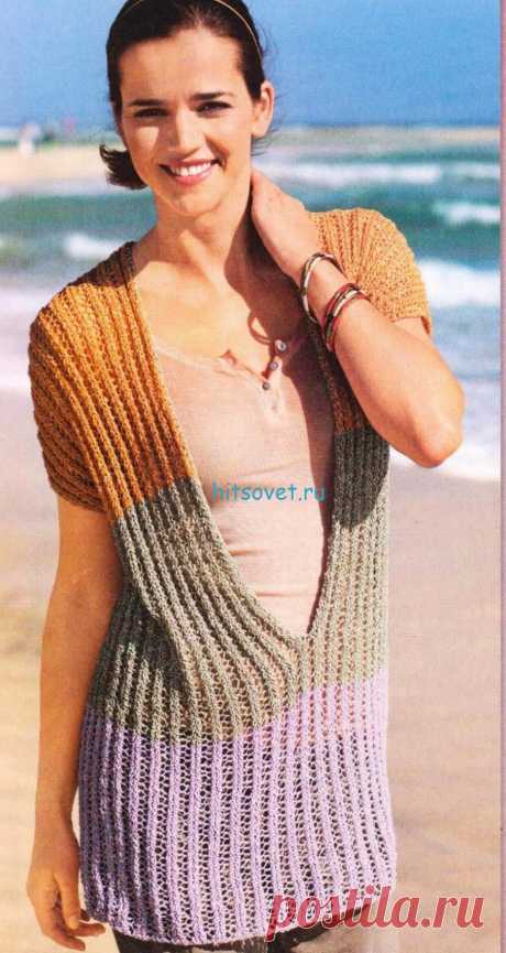 Удлиненный пуловер с V-образным вырезом - Хитсовет Удлиненный пуловер с V-образным вырезом. Свободный вязаный пуловер с глубоким V-образным вырезом из приятной летней пряжи подарит вам ощущение абсолютной расслабленности.