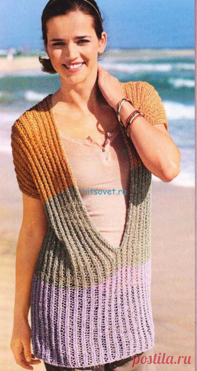 Удлиненный пуловер с V-образным вырезом - Хитсовет Удлиненный пуловер с V-образным вырезом. Свободный вязаный пуловер с глубоким V-образным вырезом из приятной летней пряжи подарит вам ощущение абсолютной расслабленности.