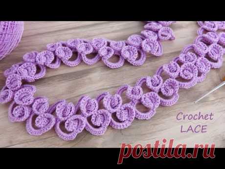 КАЙМА &quot;Розочки&quot; ажурное ЛЕНТОЧНОЕ КРУЖЕВО вязание крючком 🌺Easy to Crochet TAPE LACE Tutorial🌺