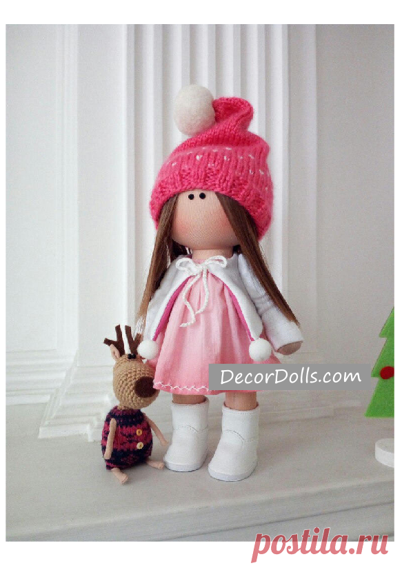 Soft Textile Doll, Love Winter Doll, Poupée Cloth Rag Doll, Red Nurser – Decor Dolls