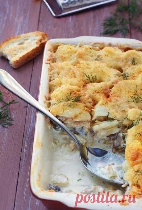 Как приготовить картофельная запеканка с курицей и грибами - рецепт, ингридиенты и фотографии