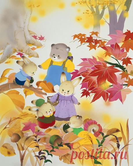 Имейте в иллюстрации животных грибной охоты, белка, заяц, и т.д.