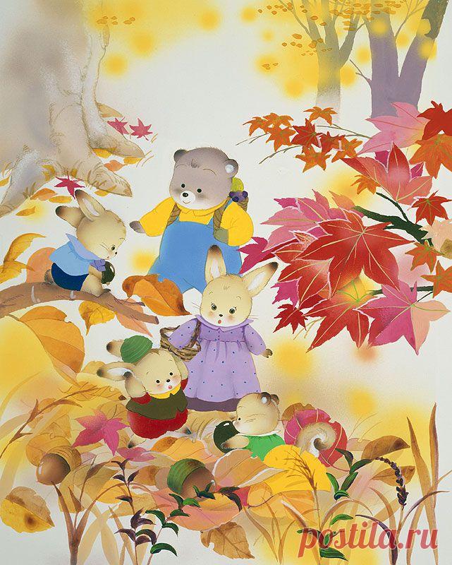 Имейте в иллюстрации животных грибной охоты, белка, заяц, и т.д.