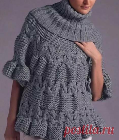 Пуловер вязаный с широким воротником, схема