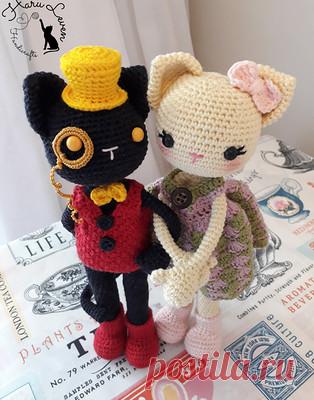 Леди Клементина и Лорд Джек амигуруми. Схемы и описания для вязания игрушек крючком! Бесплатный мастер-класс по вязанию элегантных кота и кошки от Haru Leven Handicrafts. Вязаный кот - Лорд Джек. Кошка амигуруми - Леди Клементина. Высо…