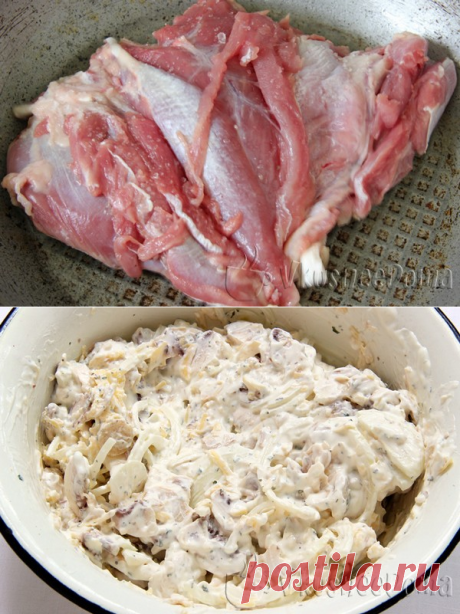 Индейка запеченная в духовке с грибами (кусочками)