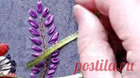 Учимся вышивать! Вышиваем листочек атласной лентой!🌿 | Юна. Броши и не только... | Дзен
