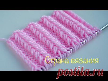 Узоры спицами. Объемный колос. Volumetric spike pattern.