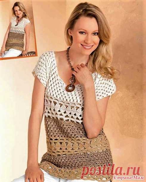 В пастельных тонах. Полосатая ажурная туника.