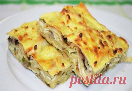 Пирог из лаваша с грибами
