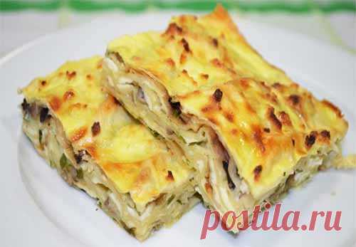 Пирог из лаваша с грибами