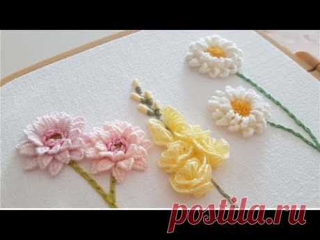 [프랑스자수] 파스텔 꽃 입체자수 Pastel Flowers Embroidery