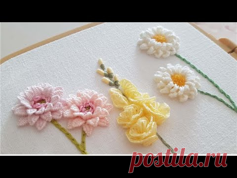 [프랑스자수] 파스텔 꽃 입체자수 Pastel Flowers Embroidery
