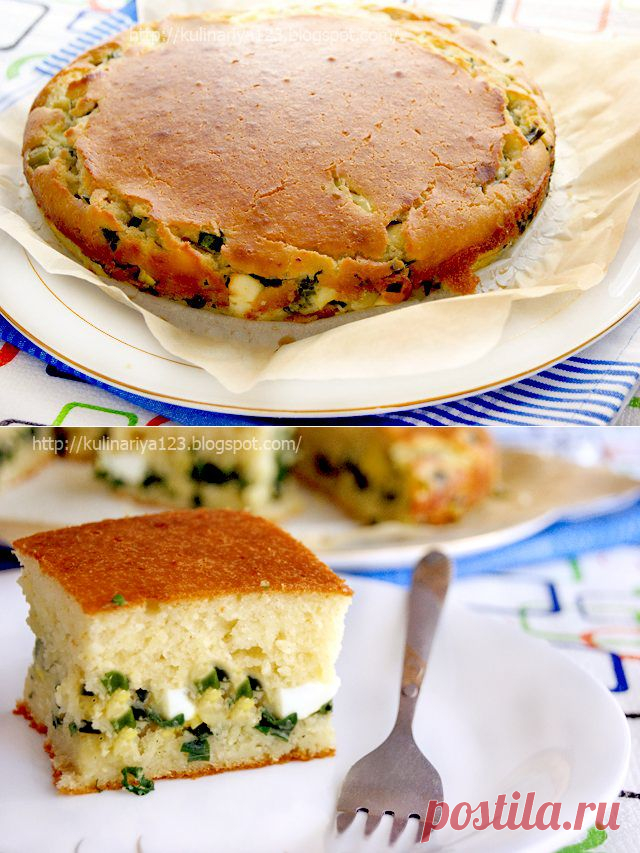 Быстрый (заливной) пирог с зелёным луком и яйцом.
