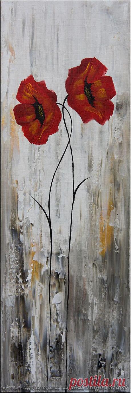 LARGE Abstract Modern Poppies Painting Original Floral Art by Catalin 50x30