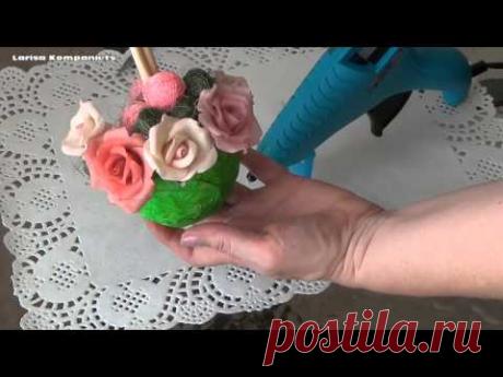 Цветы из холодного фарфора. Дерево счастья из роз. Часть 2.