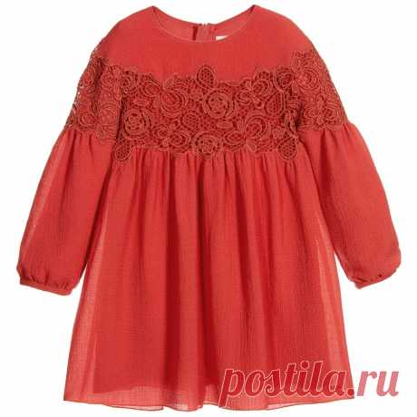Chloé - Red Embroidered Lace Crêpe Dress | Childrensalon