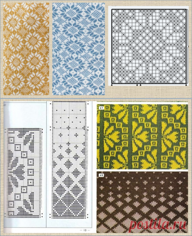 30 схем жаккардовых паттернов для вязания спицами сплошного жаккардового полотна | МНЕ ИНТЕРЕСНО | Яндекс Дзен