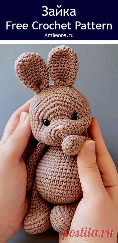 PDF Зайка крючком. FREE crochet pattern; Аmigurumi toy patterns. Амигуруми схемы и описания на русском. Вязаные игрушки и поделки своими руками #amimore - зайка из обычной пряжи, заяц, зайчик, кролик, зайчонок, крольчонок.