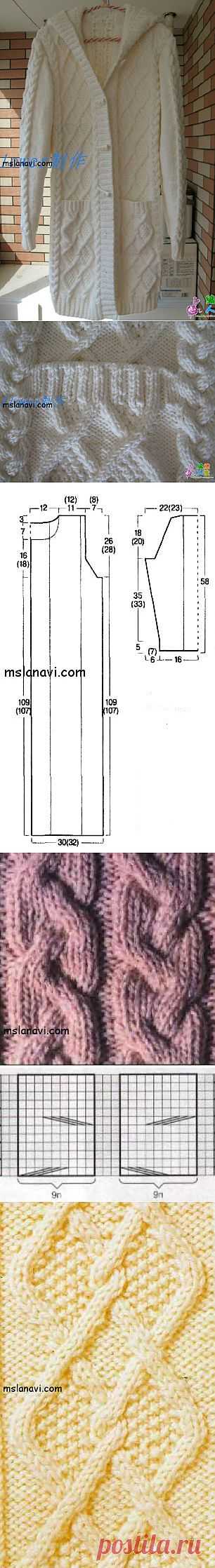 Пальто спицами с капюшоном | Вяжем с Ланой