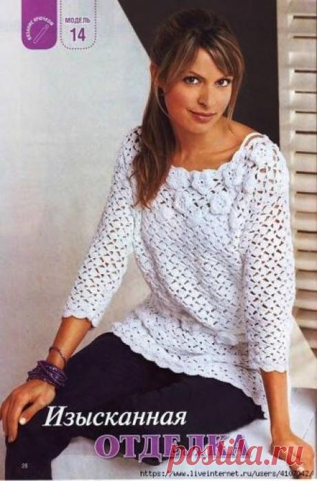 Ажурный удлинённый джемпер, украшенный цветами. Крючком. / Обсуждение на LiveInternet - Российский Сервис Онлайн-Дневников