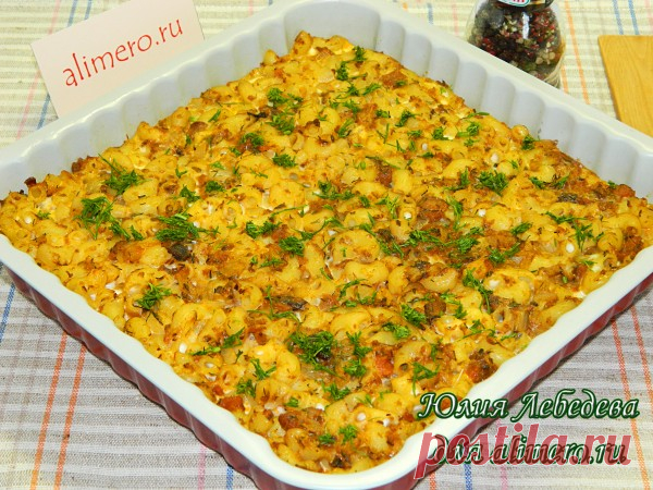 Макаронная запеканка с рыбными консервами
