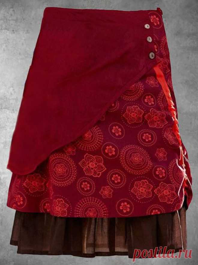 Retro Geblümter Rock Rot Baumwollgemisch Retro Geblümt Rock ist modisch und billig, Kommen Sie zu Modetalente zu finden aus ca. das Kleidung