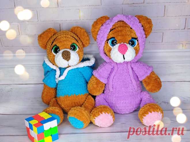 PDF Мишка и Зайка крючком. FREE crochet pattern; Аmigurumi animal patterns. Амигуруми схемы и описания на русском. Вязаные игрушки и поделки своими руками #amimore - плюшевый медведь, медвежонок, большой мишка и заяц из плюшевой пряжи, зайка, зайчик, зайчонок.