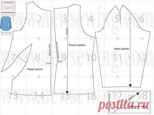 Женский пуловер. Бесплатная готовая выкройка.