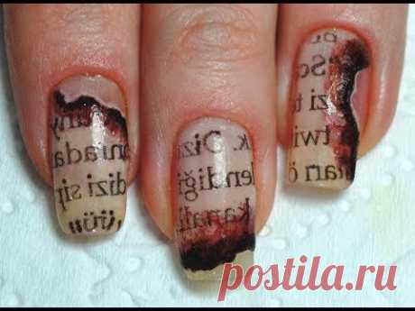 How to: Burned Newspaper nail art / Маникюр Газетный принт на ногтях - YouTube