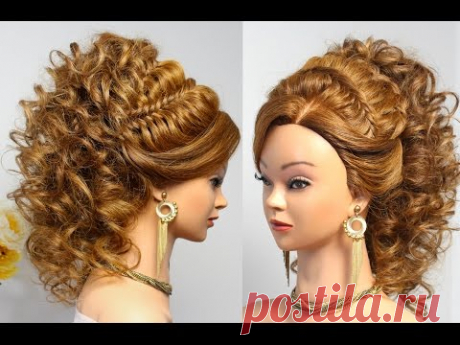 Curly prom wedding hairstyle for long hair tutorial